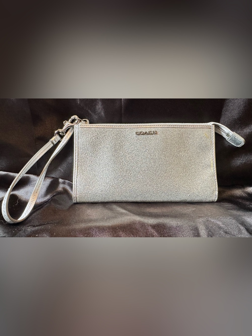 Coach Silver Metallic Wristlet Clutch